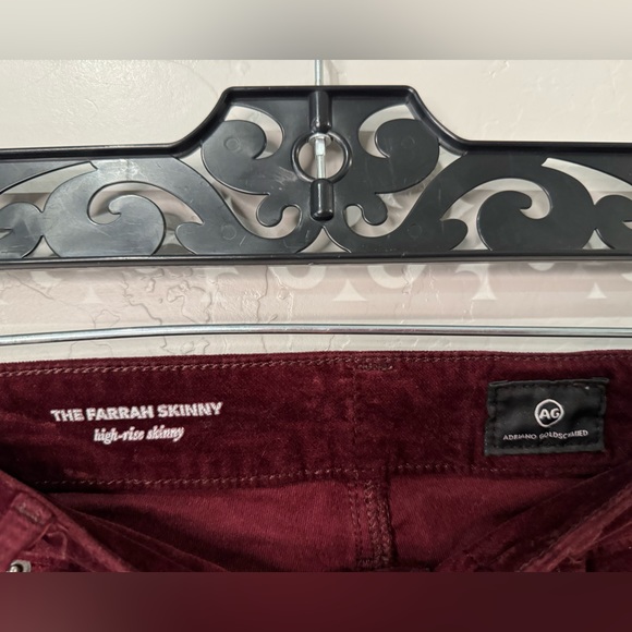 Ag Adriano Goldschmied Skinny High Rise Velvet Pants The Farrah Maroon SZ 28 R N - Picture 11 of 16